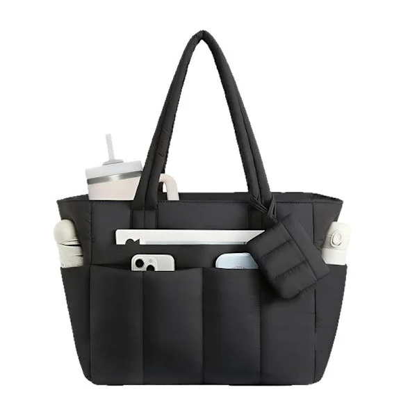 Vattert Puffer Tote Bag for Kvinner for Jobb Bærbar PC Reiseoppbevaring