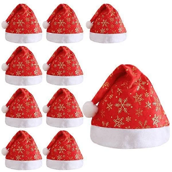 10-pack Patch Santa Hats, Snow Christmas Hats for Women Men