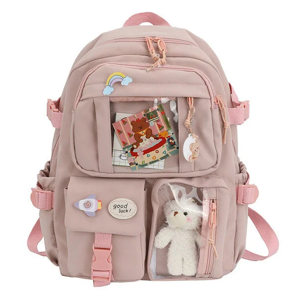 Kawaii Ryggsäck, Stor Kapacitet Söta Björnaccessoarer Ryggsäck för Skolan Multi Ficka Kawaii Handväska Japansk Skolväska för Tonårsflickor Rosa Pink