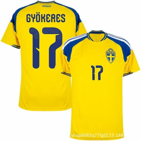 Sverige Herrelandslag 2026 Drakt Kun, Fotballdrakt, Pustende Polyester Kampdrakt, Sportsfan Klær NR.17 Gyökeres L