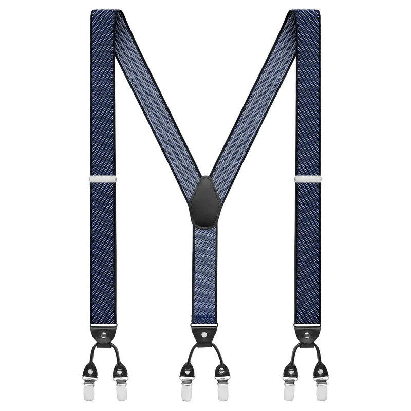 Vexel | Wide Blue & White Striped Suspenders for Men - Clip-on braces & suspenders