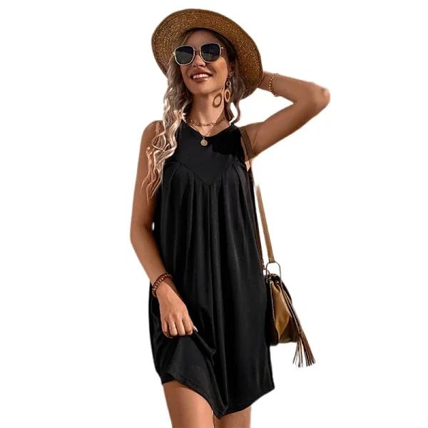 /EA/Tank Top Pliseerattu Mekko Lyhyt Rantamekko Aurinkomekko (Musta S)