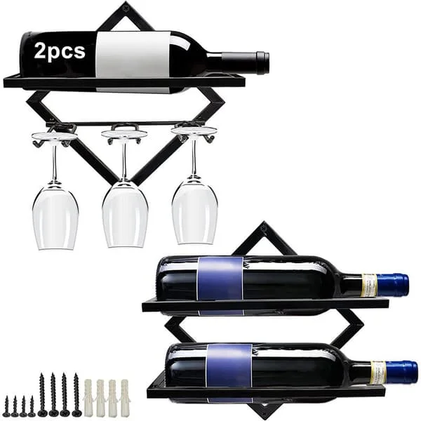 Wall Mounted Metal Wine Rack with Glass Holder, a Wine Rack for Home Kitchen and Bar Decoration.