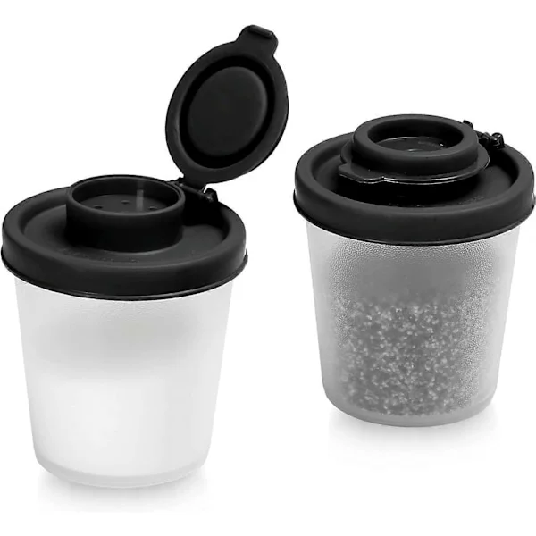 WARE Små Salt- og Peberbøsser til Rejser, Camping og Take-Away - Låsbare - 40g, Pakke med 2 Små sorte