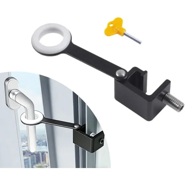 Externt fönsterlås för utåtgående fönster, justerbart nyckellås utan borrning, säkerhet i aluminiumlegering för att förhindra fall för barn och 