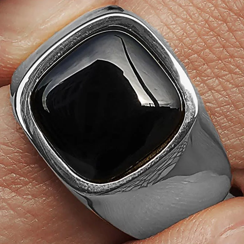 Len Silver-Tone Gravel Ring for Men - Rings with stones