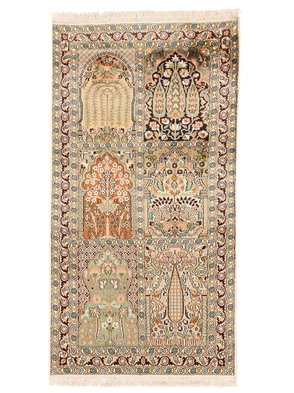 Handgeknoopt Kashmir Puur Zijde Vloerkleed 79X150 Zijden Tapijt Bruin/Oranje Klein