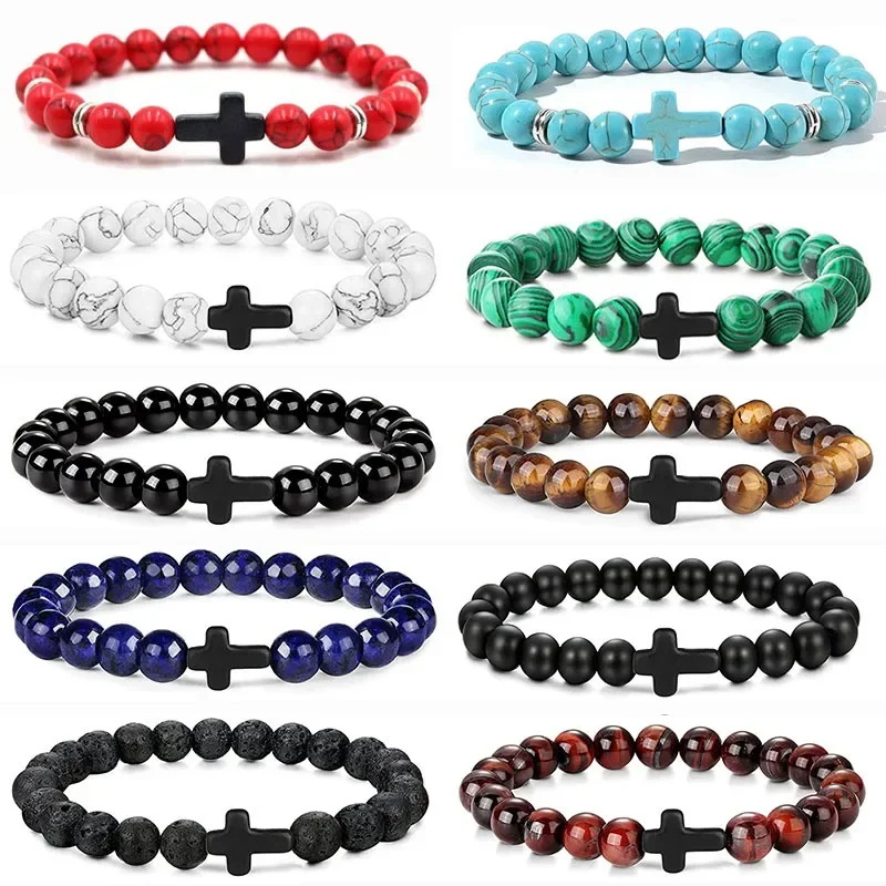 AliExpress - Prière hommes pierre naturelle bois perles chapelet hématite croix Bracelets Onyx méditation Bracelet femmes Yoga bijoux Homme Pulsera