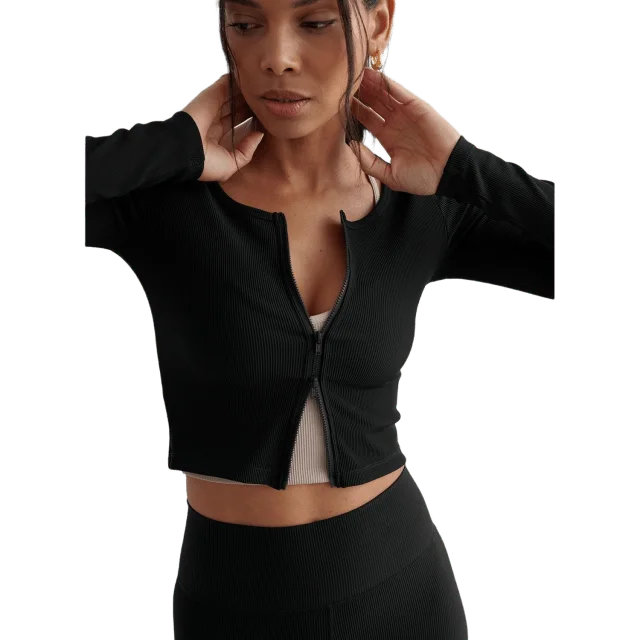aim'n Ribbed Performance Zipped Cardigan Träningsjackor Dam Svart S