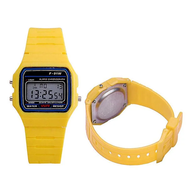 Lyxig klassisk digital klocka F-91W Unisex Retro Vintage Sport LED Vattentät [LGL] gul