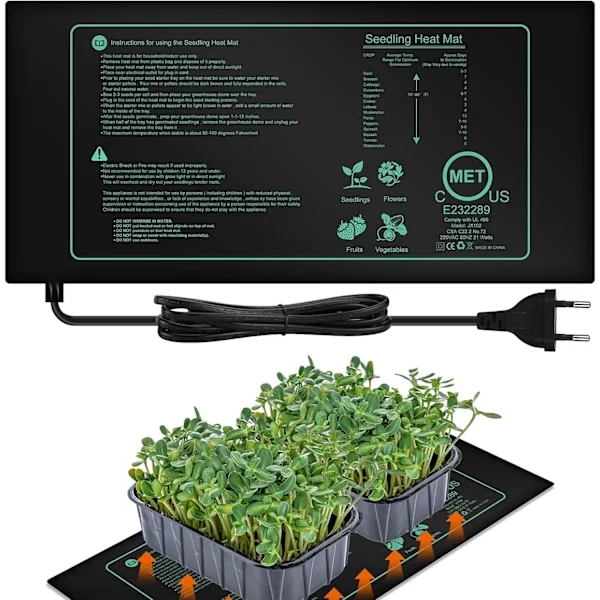 Lämpömatto kasveille, 25 cm x 52,5 cm, matelijalämpömatot, lämpömatto pistokkaiden juurruttamiseen ja lemmikeille, 21 W lämpömatot, lämpötyyny (EU-