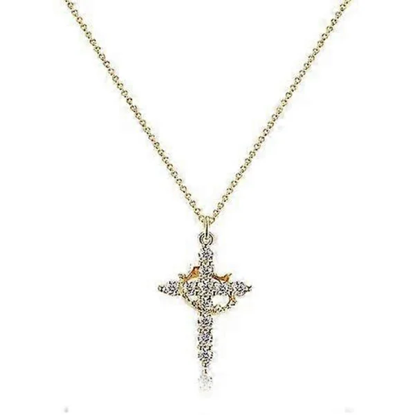 Belagt Kors Roteret Krone Halskæde, Diamant Kors Halskæde, Kors Krone Vedhæng