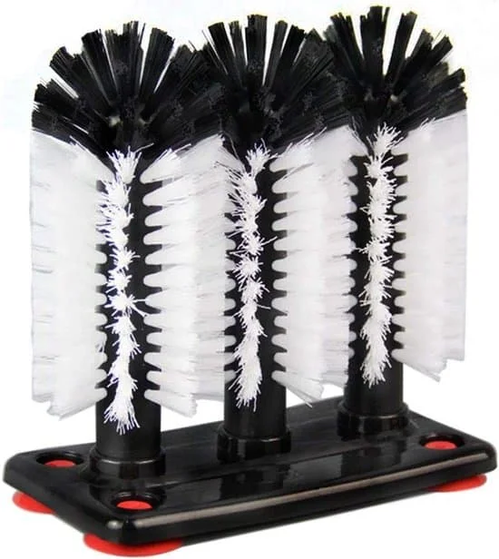Water Bottle Cleaning Brush, Glass Cup Cleaner with Suction Cup, 3-Head Brush for Beer Glasses, Wine Glasses, Red Wine Glasses and More — Bar, Kitchen