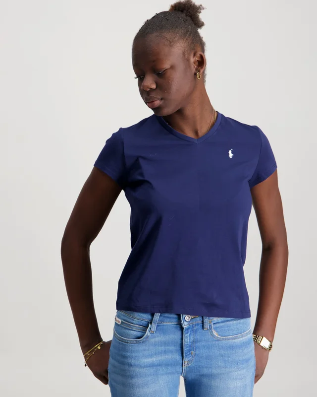 Polo Ralph Lauren Cotton Jersey V-Neck Tee Blauw T-shirts Meisjes - Kids Brand Store
