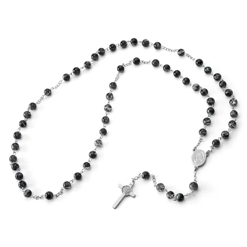 Collar rosario negro de Nuestra Señora de Guadalupe para hombres - Rosarios