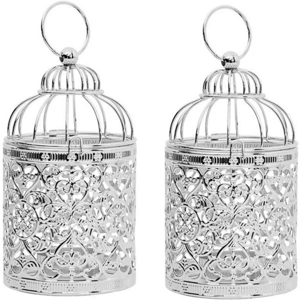 2-pack hängande dekorativ ljuslykta metall ljushållare för heminredning silver
