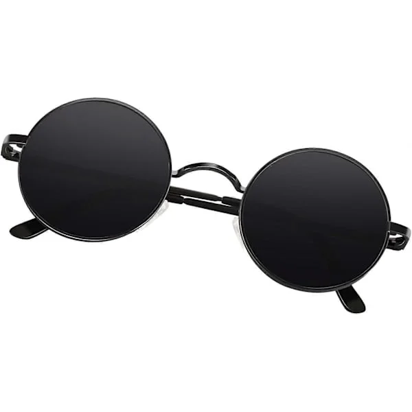 SCSYV Round Sunglasses Men Women, Retro 70s Polarized Hippie Lennon Circle UV400 Mens Sunglasses Black Frame Grey Lens