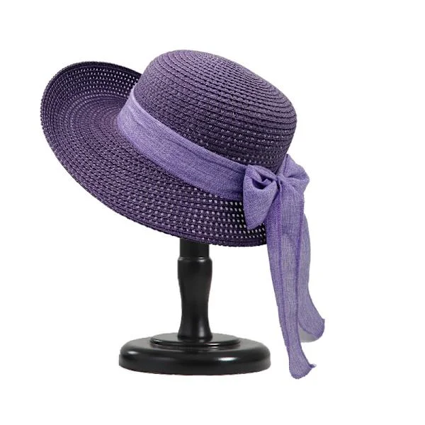 Solhat Foldbar Hat til Dame Kvinder Sommer Solhat Rullet Kant Strand Solhat Lilla