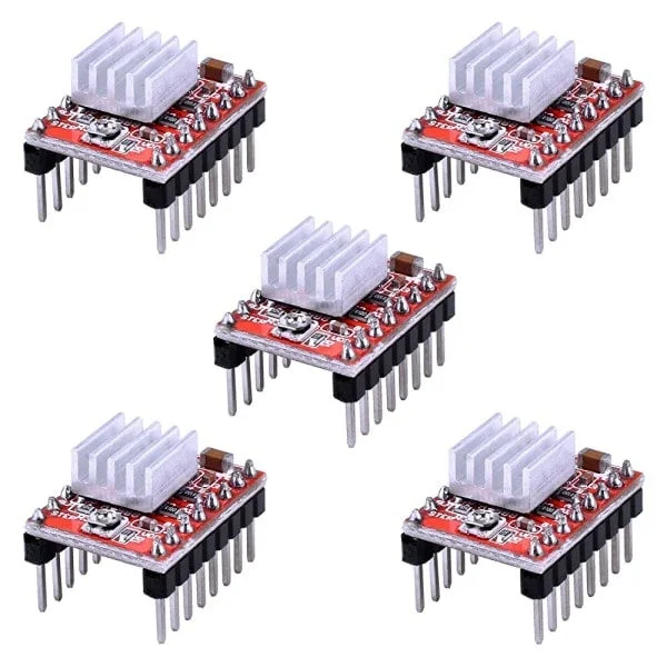 A4988 Stepper Motor Drivmodul 5 stk. Stepper Motor Drivmodul med Køleplade til RepRap 3D-printere