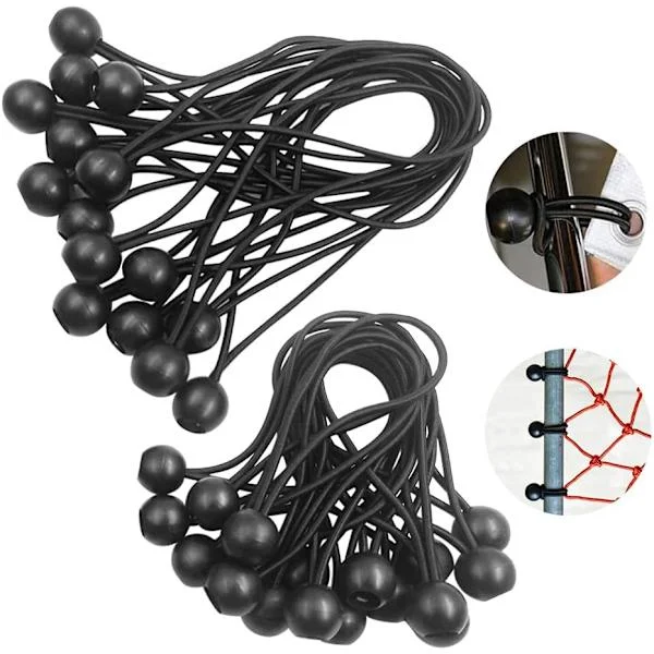 Ball bungee snor, svart bungee snor, presenning, forlengelsessnor (30 stk svart 200mm)
