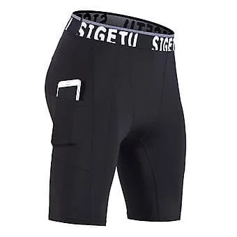 Herre Løpetights Shorts med Lomme Hurtig Tørk Elastisk Sports Kompresjon Trenings Shorts Sommer Fitness Sweatpants (XL Svart)