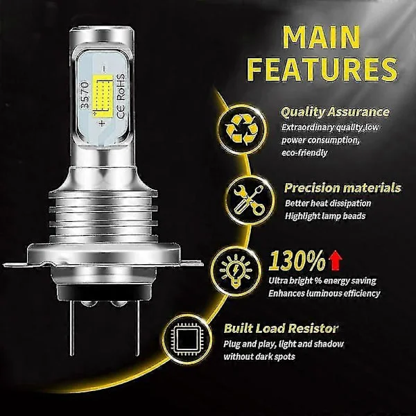 h7 Led Canbus Frontlykt H7 Led Nærlys Pærer 6000K IP 68 CSP 3570 LED-chips