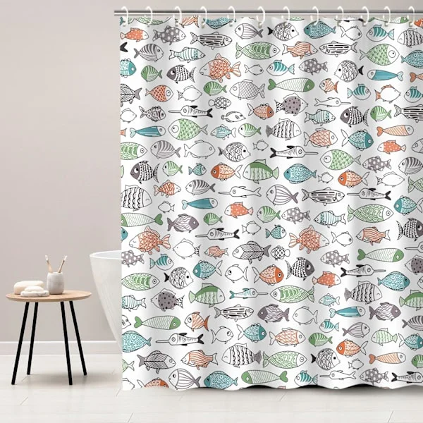 Colorful Fish Shower Curtain, Kids Shower Curtains Set with 12 Hooks, Waterproof Shower Curtain for Bathroom, 72 x 72