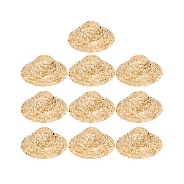 10 stk. 13 cm Håndlavede Mini Stråhatte Kreative Håndvævede Dukker Delikate Dekorative Små Stråhatte til DIY Håndværk Smykker Beklædningsmateriale