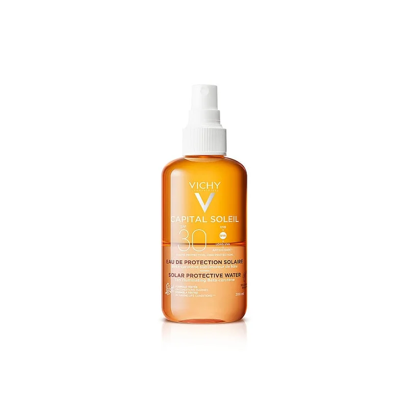 Vichy Capital Soleil Enhanced Tan Protective Water SPF 30 200 ml, Hudpleje, Solcreme, Solcreme Til Ansigtet