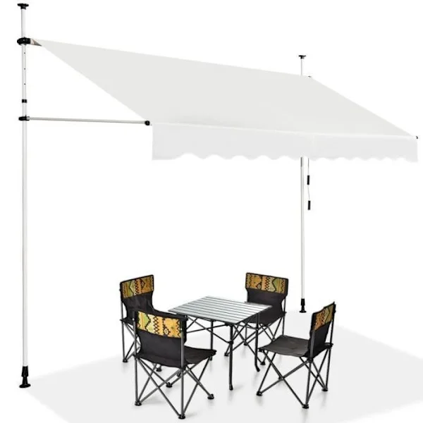 COSTWAY Verkkokauppa Manuaalinen Irrotettava Banneri Ilman Porauksen 300x125CM-Kulma, Säädettävä Korkeus-Metalli ja Kangas-Ikkuna, Parveke, Puutarha-