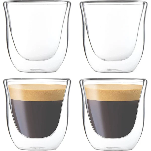4-pak 80 ml espressokopper, dobbeltvæggede termo-isolerede espressokopper, glaskaffekopper