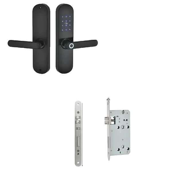 Elektroniskt dörrlås, Bluetooth och fingeravtrycksåtkomst, fjärrkontrollskompatibel, Svart 5572