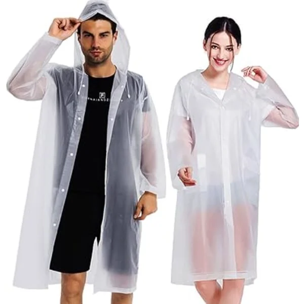 Regnrockar (2-pack) - Återanvändbara EVA-regnponchos för vuxna Regnjackor Regnrockar för män och kvinnor (vit)