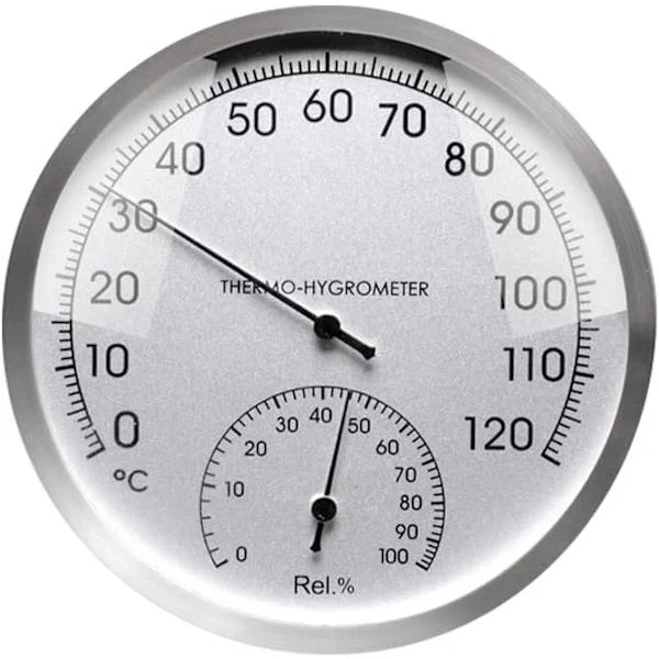 Termometer og hygrometer 2 i 1, termometer med metalskive, analog termo-hygrometer til sauna, saunatermometer, Reliab