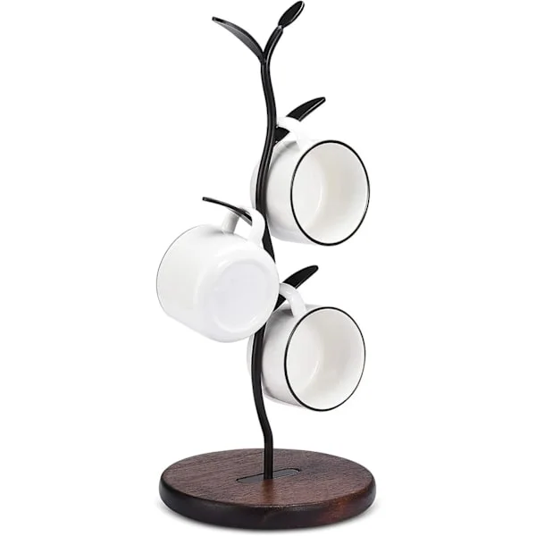 Kaffekoppholder, kaffekoppholder for benkeplate, hylle for benkeplate, bartilbehør og kjøkkenorganisator, 4 kroker