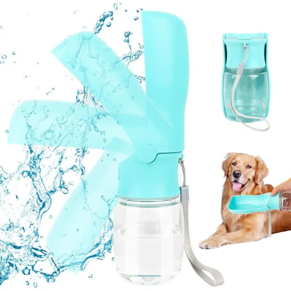 Bärbar vattenflaska för husdjur, vattenflaska för hund, 180° vikbar läckagesäker vattenflaska, perfekt för promenader, resor och camping (350 ml)