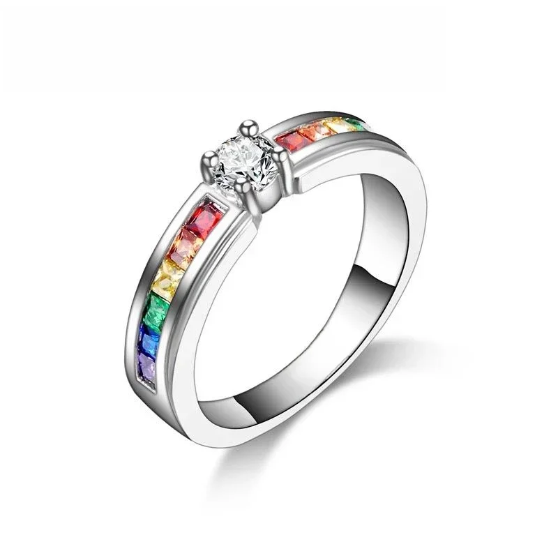 AliExpress - Bague en argent Sterling 100% véritable, en Zircon cubique, arc-en-ciel, pour femmes, accessoire de joli bague de fiançailles, pour 