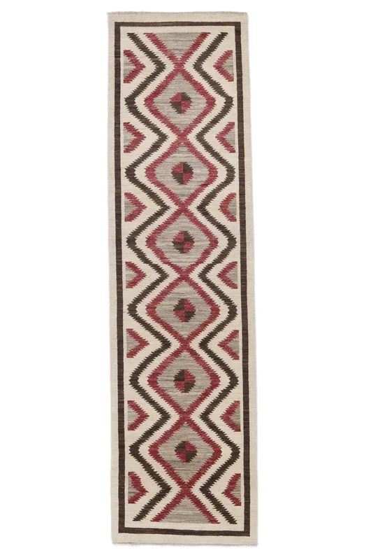 Modern Afghan Fine Rug Modern Runner Beige/Dark Red (Wool, )