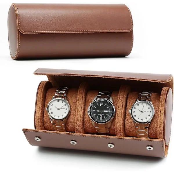 Watch Roll 1/2/3 Watches, Vintage Watch Roll Men, Watch Display Case, Portable Watch Storage Box Leather Watch Box for Travel Brown-FX-