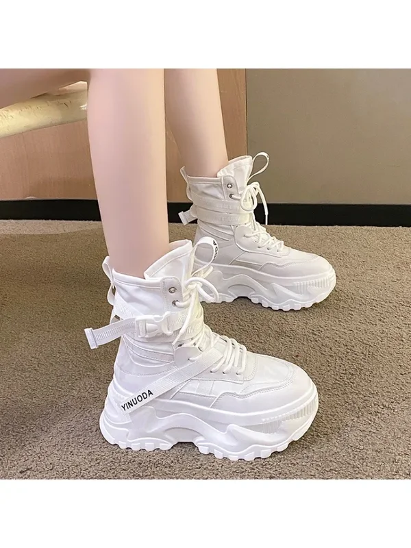 AliExpress - Comemore mode femmes plate-forme épaisse moto bottes blanc à lacets fond épais chaussure femme printemps automne cheville Botas De Mujer