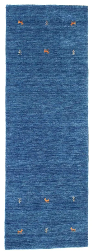 Uldtæppe Gabbeh Loom Two Lines Blå Løber Lille Oeko-Tex
