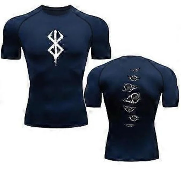Anime Berserk Guts Herre Kompressionsskjorte Fitness Sport Løbe Tætsiddende Gym T-shirts Atletisk Hurtigtørrende Toppe Tee Sommer (S marineblå)