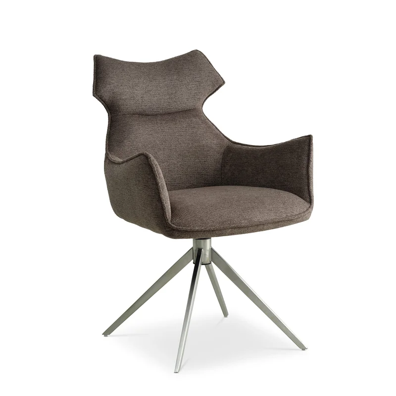 Liva Esszimmerstuhl, Armlehnen | Drehfunktion | Chromgestell in Braun, moderner Polsterstuhl mit 90cm Höhe, elegantes Design, einfarbig
