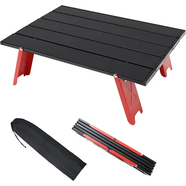 Campingklappbord, Lett Bærbart Mini Klappbord i Aluminium med Bæreveske, Liten Praktisk Rullbar Sidebord (Rød)_yux