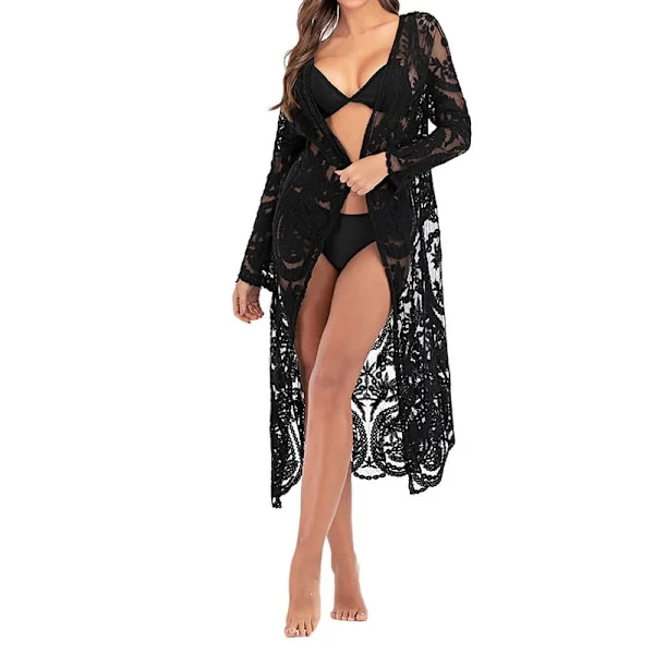 Dame Tie Dye Cardigan Strandovertrekk for Badetøy, Boho Stil Svart og Hvit Kaftan Kjole med Midjebelte, Sommer Rayon Lang Kåpe for Ferie, Li