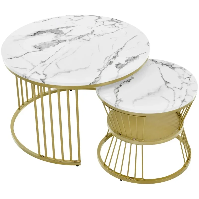 AliExpress - Ensemble de tables basses rondes Comanlai, tables gigognes modernes, tables décoratives pour salon, 70x70x45,5 cm, 45x45x40 cm
