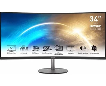 MSI PRO MP341CQ - Stor 34tum UWQHD-skärm med 100 Hz uppdateringsfrekvens