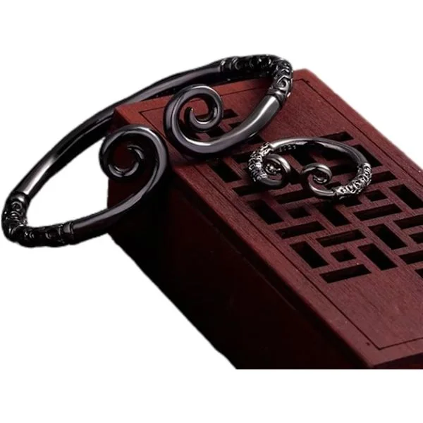 Ring och armband set, vintage rostfritt stål Wukong guldring amulett, justerbar ring och armband – yux