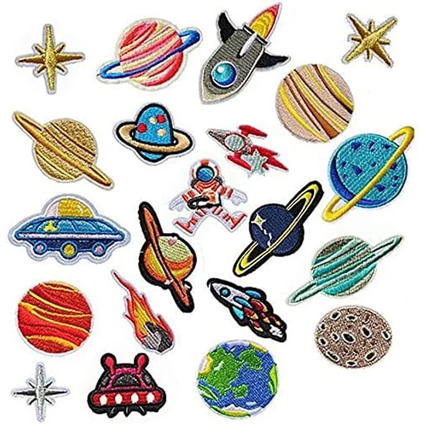 Strykejern-på lapp, 21 PCS Planet Broderi Klistremerke Strykejern-på lapper Appliques Sy-på lapper Strykejern-på overføringer Klistremerker