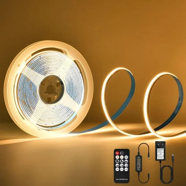 5m COB LED-tejp 3000K 24V COB LED-list Varmvit med Fjärrkontroll/IP30 Vattentät/1600 LED-lampor/8mm Bredd Dimbar LED-list för Säng